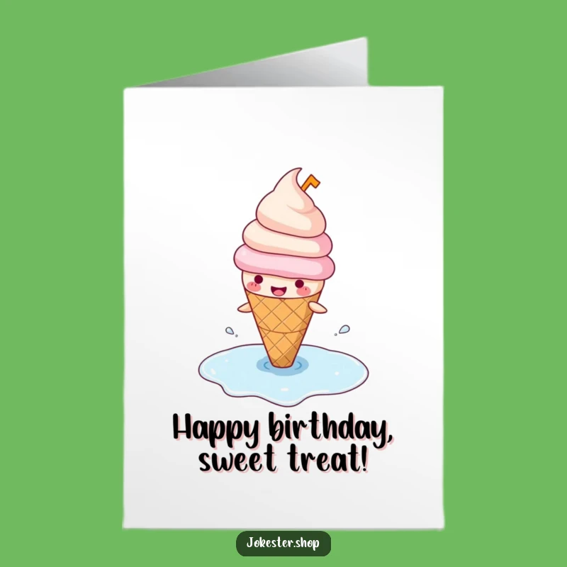 Free Printable Birthday Card: Slipping Ice Cream Cone, Funny Downloadable Gift for Sweet Celebrations