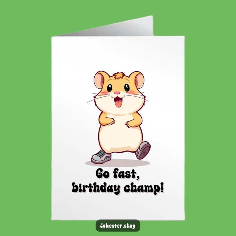 Free Printable Humorous Hamster Running Birthday Card - Funny Downloadable Gift