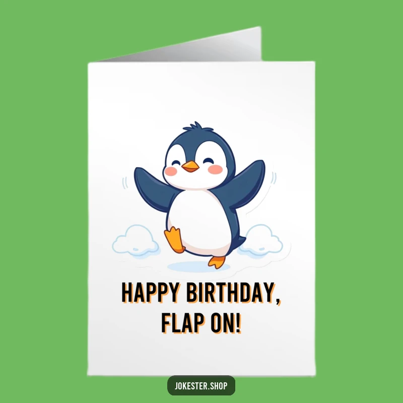 Free Printable Birthday Card: Flying Penguin - Funny Goal-Getter Downloadable Gift