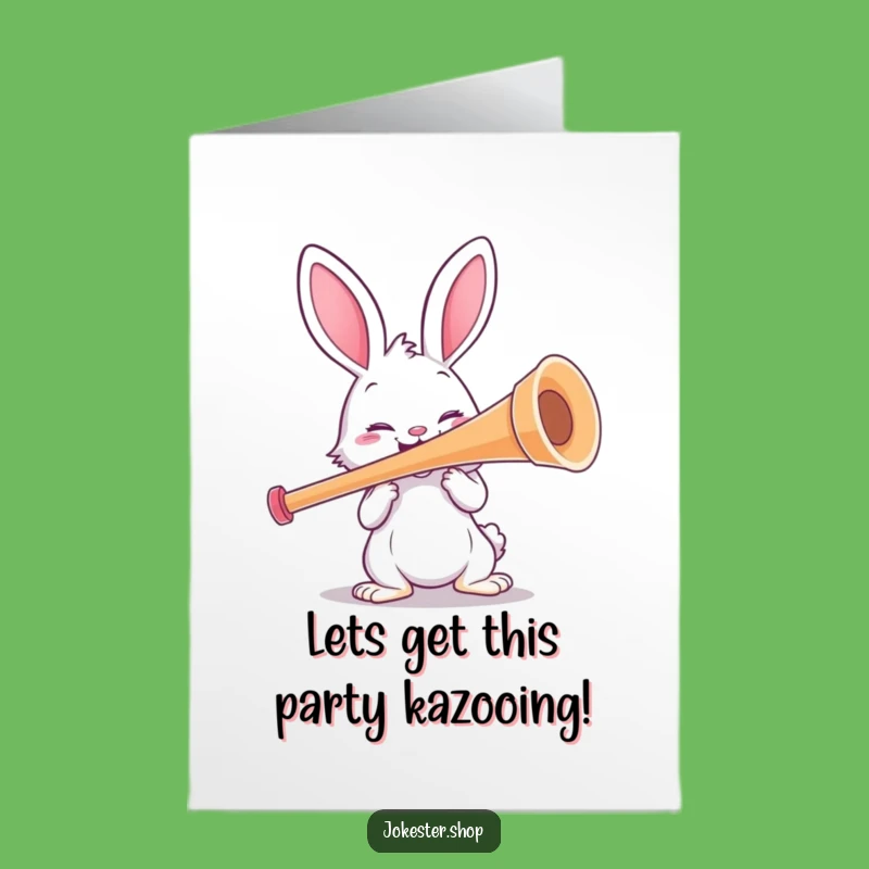 Free Printable Birthday Card: Funny Rabbit Kazoo Player, Humorous Downloadable Gift