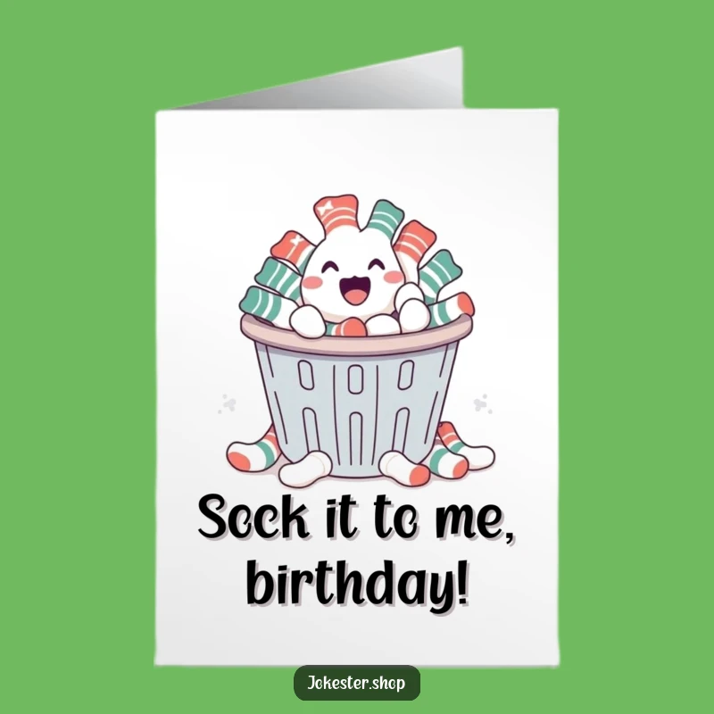 Free Printable Birthday Card: Funny Escaping Socks - Hilarious Laundry Day LOL Downloadable Gift