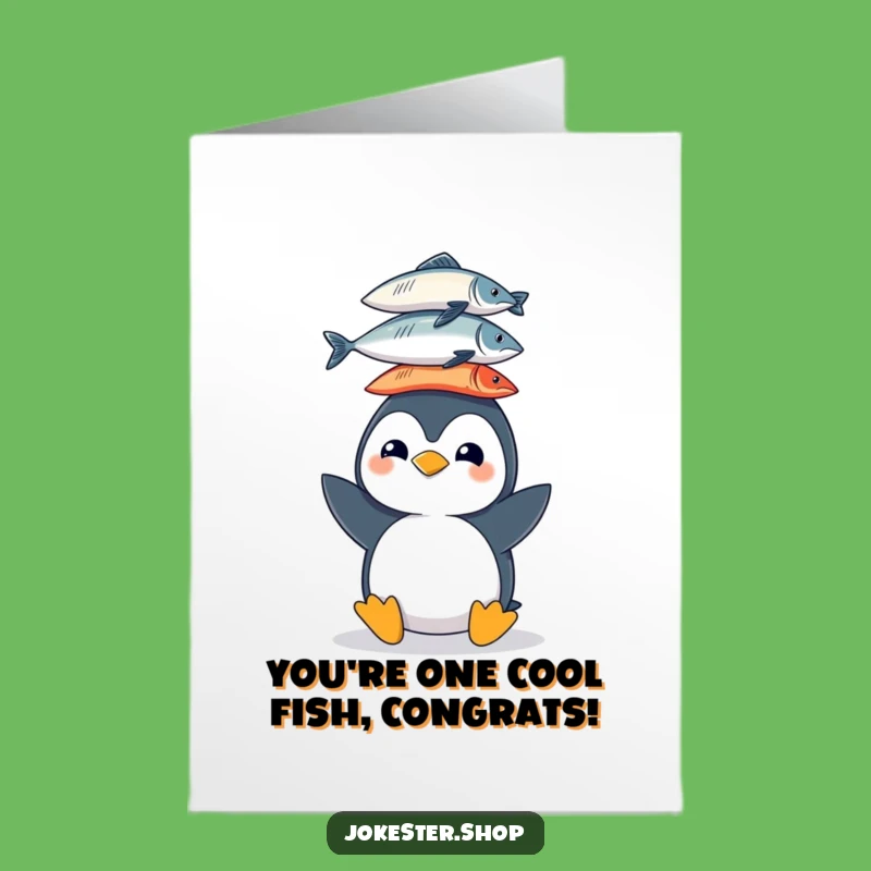 Free Printable Congrats Card: Funny Penguin Fish Stack, Witty Downloadable Greeting