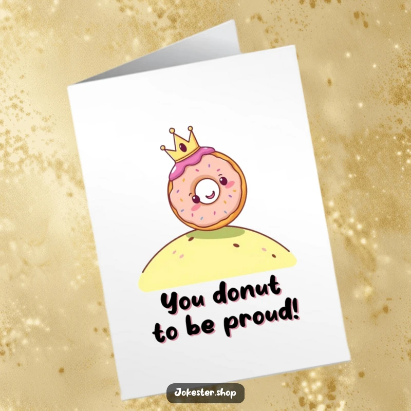 Funny Free Printable Congratulations Card: A crowned donut joyfully rolling downhill, celebrating your achievement.