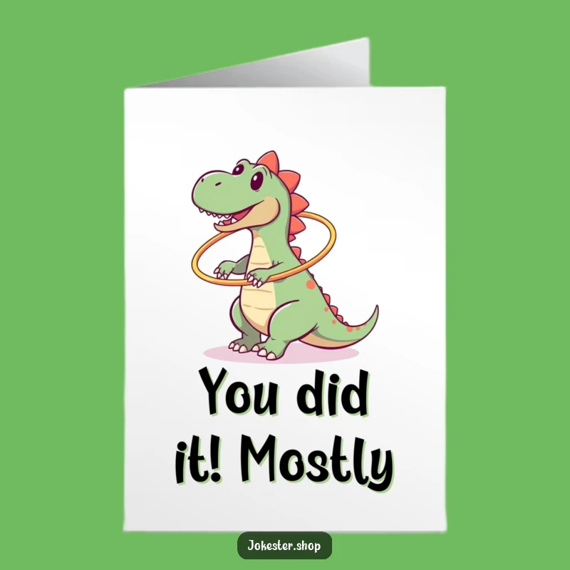 Free Printable Dino Congrats Card: A Clumsy Dinosaur Hoop Triumph Downloadable