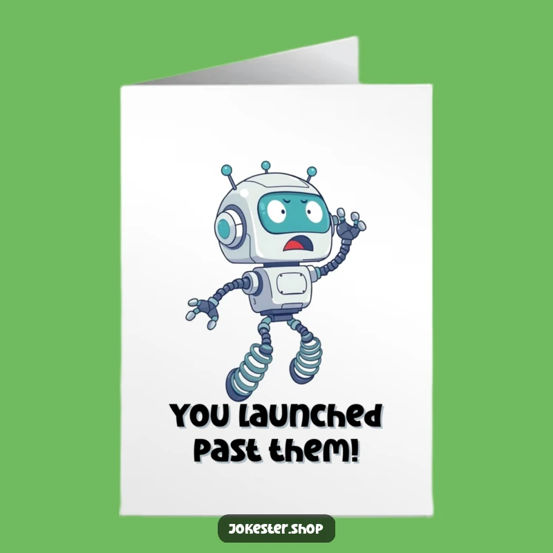 Free Printable Congrats Card: Surprised Robot Launch, Funny Downloadable Gift for Big Moves