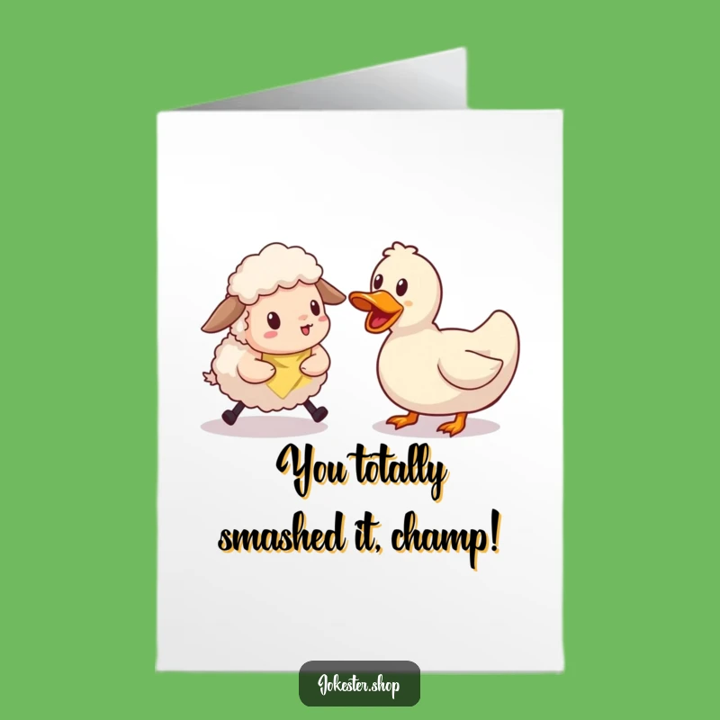 Free Printable Congrats Card: Clumsy Sheep & Rubber Duck, Humorous Downloadable Gift