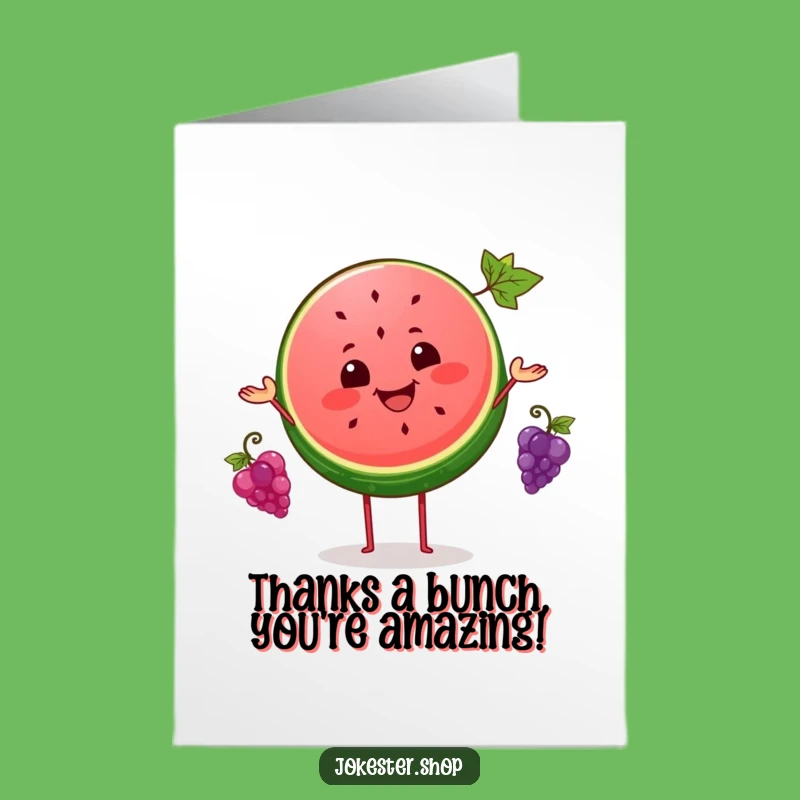 Free Printable Thank You Card: Juggling Watermelon, Whimsical Downloadable Gift of Gratitude