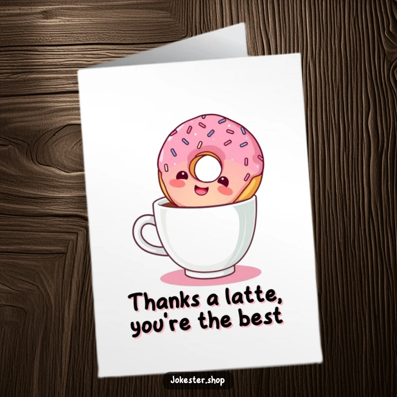 Funny Free Printable Thank You Card: A happy donut floats upside down in coffee, saying thanks!