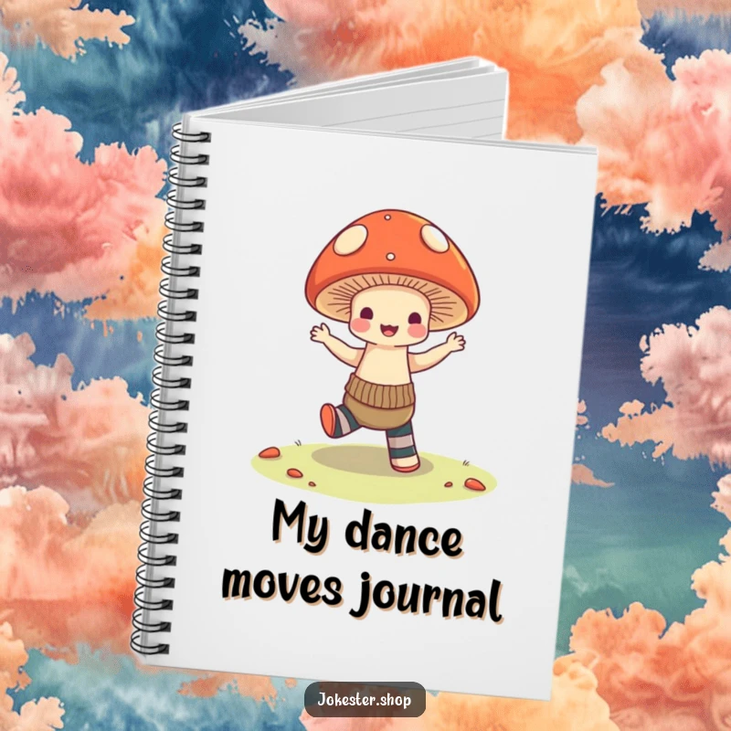 Funny Notebook: A mushroom with mismatched socks in a joyful dance, perfect for jotting down ideas with a side of humor and whimsical charm.