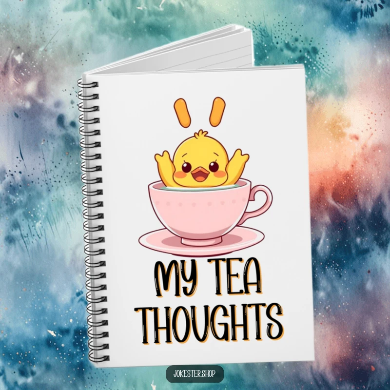 Funny Notebook: A surprised rubber ducky floating upside down in a teacup, perfect for jotting down notes with a humorous and unexpected twist.