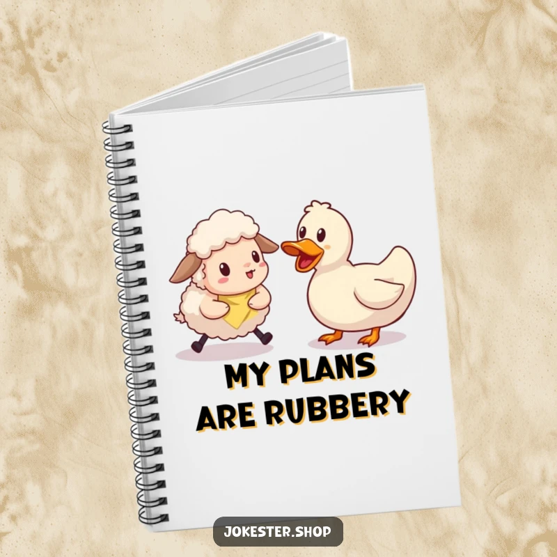 Funny sheep character clumsily attempting to herd a single, defiant rubber duck. A cute and funny notebook for note-taking.