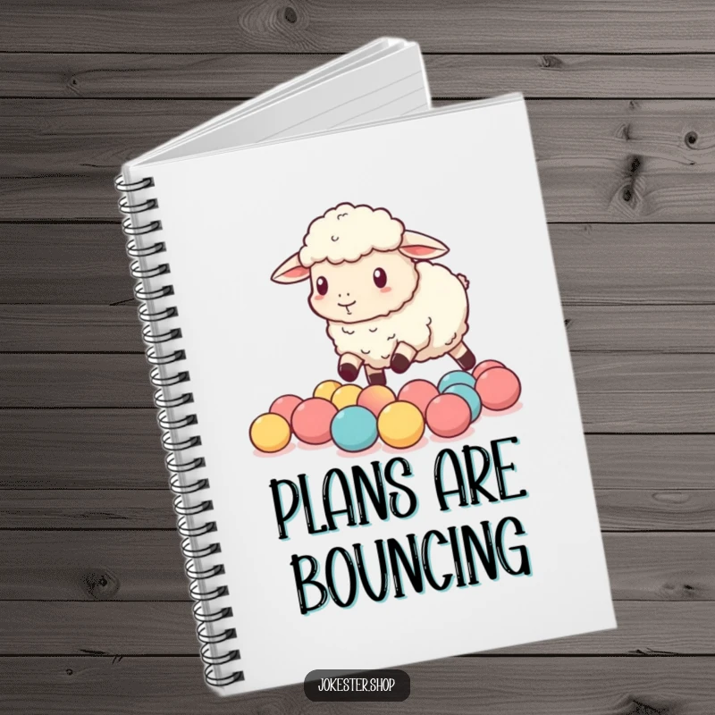 Funny sheep comically attempting to herd tiny bouncy balls, perfect for jotting down plans in this humorous notebook.