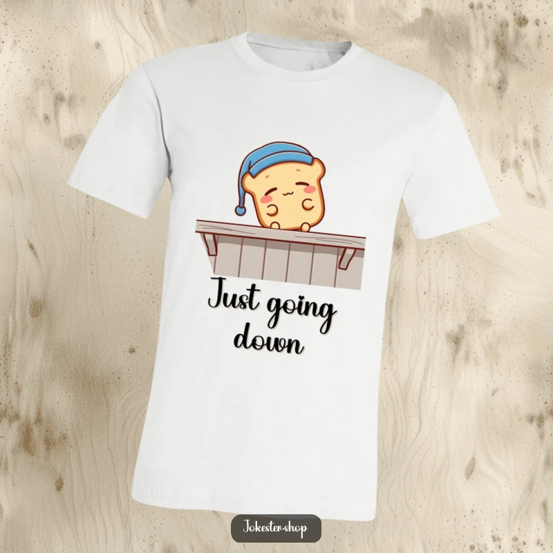 Funny sleepy bread loaf wearing a nightcap, falling off a shelf, cartoon apparel for expressing sleepiness, great funny gift.
