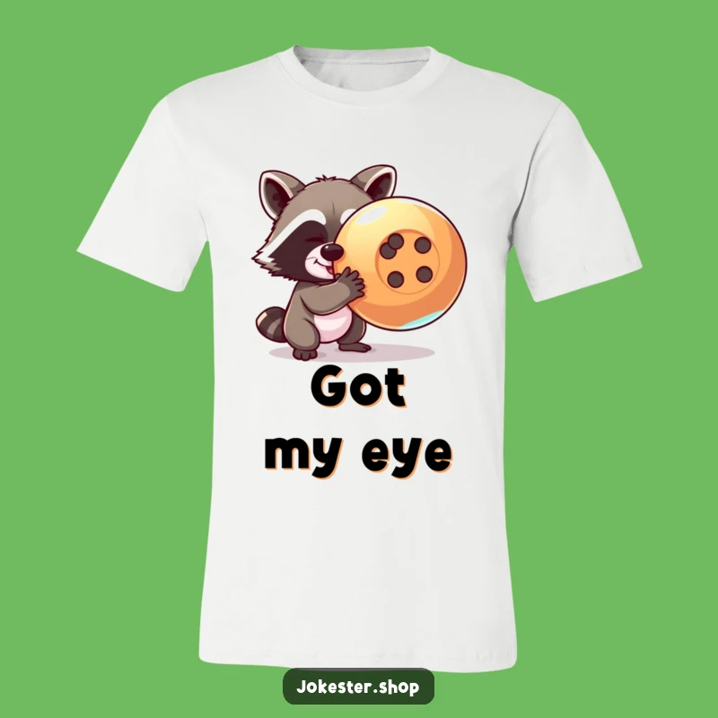 Funny Raccoon T-Shirt: Mischievous Button Thief Design, Great Gift!