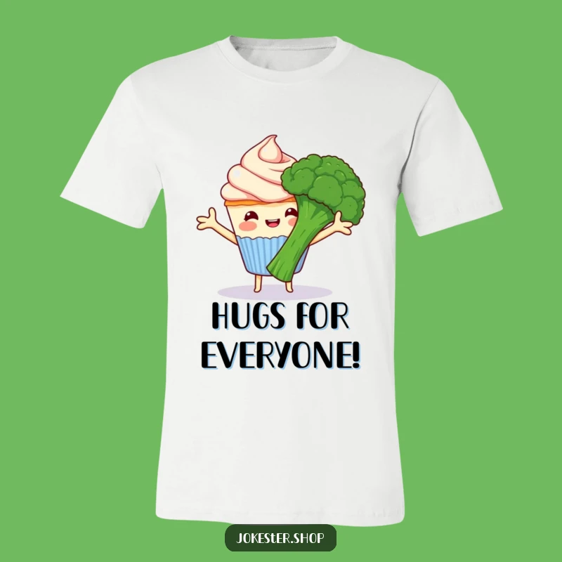 Funny Cupcake Hugs Broccoli T-Shirt - Cute Cartoon Contrast Gift!