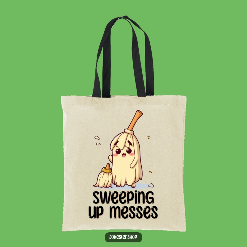 Funny Bewildered Broom Tote Bag - Humorous Cleaning Accessory Gift